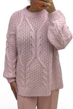 Trui met gevlochten kabel details Nora roze
