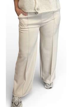 Broek met rechte broekspijp en wit koordje Sietske beige