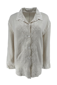 Blouse met kraag en werking Tara beige