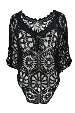 Opengewerkte trui met v-hals Webbed zwart