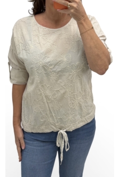 Blouse met sparkle koord aan de onderzijde wildflower beige
