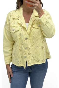Denim jack met bloemen en pailletten Denise geel