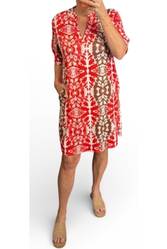 Jurk/tuniek met opstaande boord en korte mouw Melany snake rood