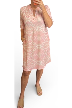 Jurk/tuniek met opstaande boord en korte mouw Melany kaleido roze