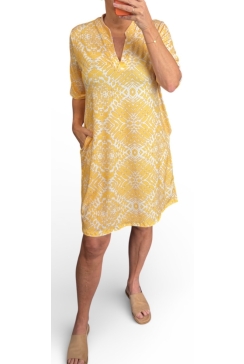 Jurk/tuniek met opstaande boord en korte mouw Melany kaleido geel