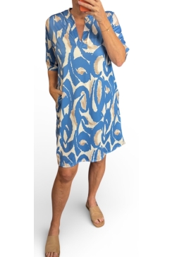 Jurk/tuniek met opstaande boord en korte mouw Melany virgola blauw