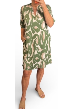 Jurk/tuniek met opstaande boord en korte mouw Melany virgola army