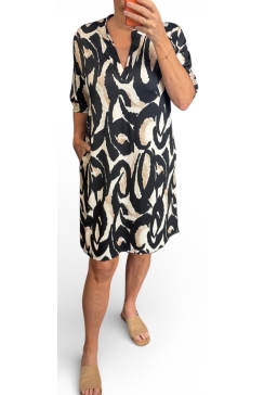 Jurk/tuniek met opstaande boord en korte mouw Melany virgola zwart