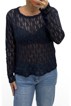 GROTERE kanten top met lange mouw Izzy donker blauw