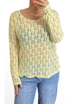 GROTERE kanten top met lange mouw Izzy geel