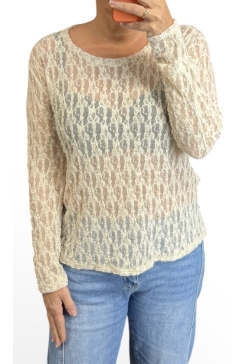 GROTERE kanten top met lange mouw Izzy beige