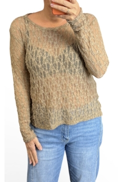 GROTERE kanten top met lange mouw Izzy taupe