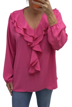 Blouse met ruffles aan de hals Libby fuchsia