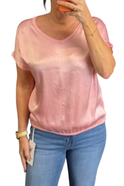 Shirt met satijn-look voorzijde Livia zalm