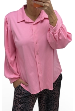 Travelstof blouse met kraag en knopen Daniek licht roze