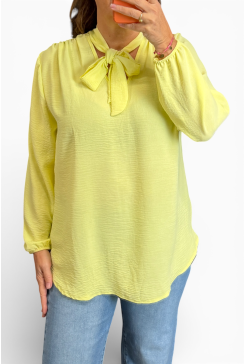Blouse met strik in de hals Doris uni geel