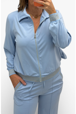 Travelstof broek met glitter boord Juliana licht blauw (TVB)