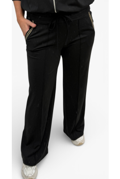 Travelstof broek met glitter boord Juliana zwart (TVB)