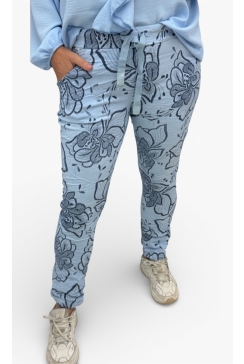 Italy broek met bloemenprint jeans blauw