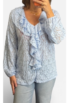 Blouse met ruffle van KANT Libet blauw