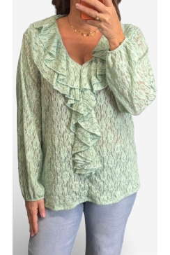 Blouse met ruffle van KANT Libet groen