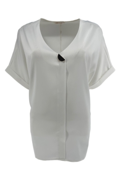 Satijn-look shirt met halfrond detail aan de voorzijde off-white