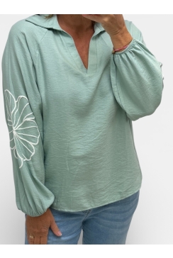 Blouse met kraag en borduursel Anthea jade groen