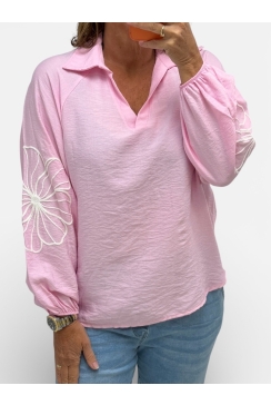 Blouse met kraag en borduursel Anthea roze