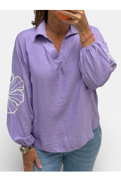 Blouse met kraag en borduursel Anthea lila