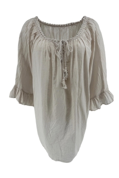 Blouse met flosjes en volant mouw Aura beige