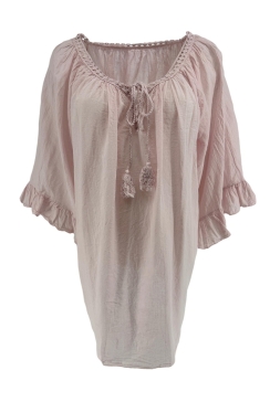 Blouse met flosjes en volant mouw Aura licht roze