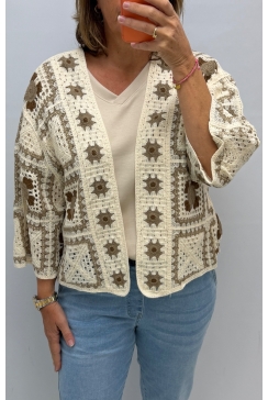 Gehaakt vest vierkantjes flowers bruin (GHV)