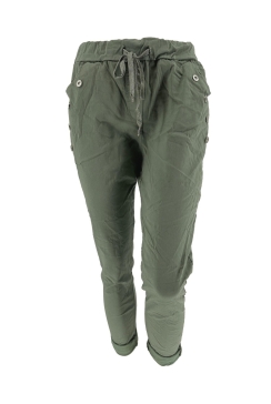 Italy jogg-jeans met koord en knopen op de zak army