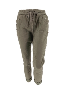 Italy jogg-jeans met koord en knopen op de zak light taupe