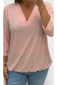 Basic lange mouwen shirt v-hals Mieke licht roze bbt
