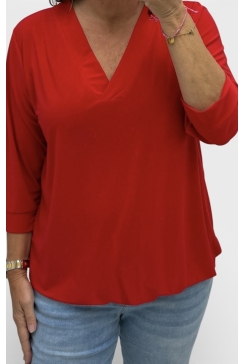 Basic lange mouwen shirt v-hals Mieke rood bbt