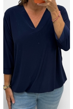 Basic lange mouwen shirt v-hals Mieke donker blauw bbt