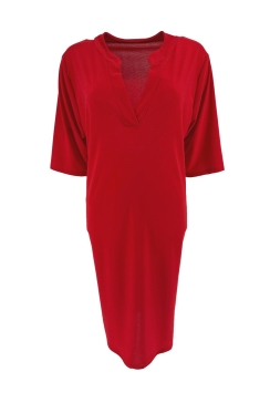 Jurk/tuniek met opstaande boord en korte mouw Melany uni rood