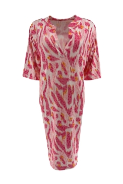 Jurk/tuniek met opstaande boord en korte mouw Melany animal print roze