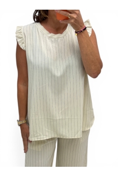 Top met kleine ruffle aan de mouw en STREPEN Lucy creme