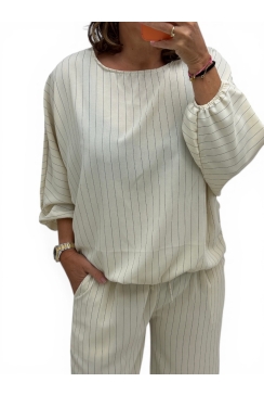 Blouse met vleermuis mouw en strepen Pleun creme
