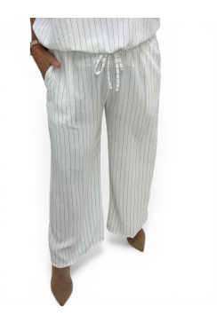 Broek met koord en strepen Marie off-white