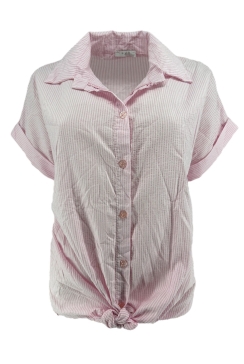 Gestreepte blouse met knoop aan de onderzijde stripey licht roze.gstrb SALE