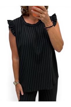 Top met kleine ruffle aan de mouw en STREPEN Lucy zwart