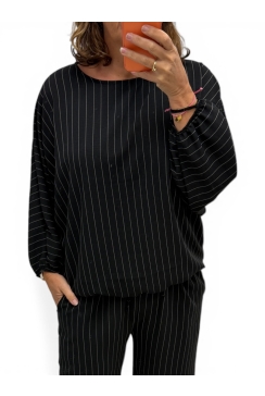 Blouse met vleermuis mouw en strepen Pleun zwart