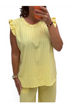 Top met kleine ruffle aan de mouw en STREPEN Lucy geel