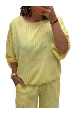 Blouse met vleermuis mouw en strepen Pleun geel