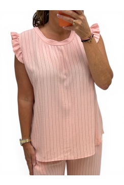 Top met kleine ruffle aan de mouw en STREPEN Lucy zalm