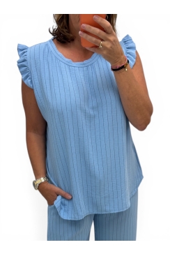 Top met kleine ruffle aan de mouw en STREPEN Lucy licht blauw