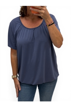 Basic ballon shirt TRAVELSTOF  met korte mouw uni jeans blauw. BBT